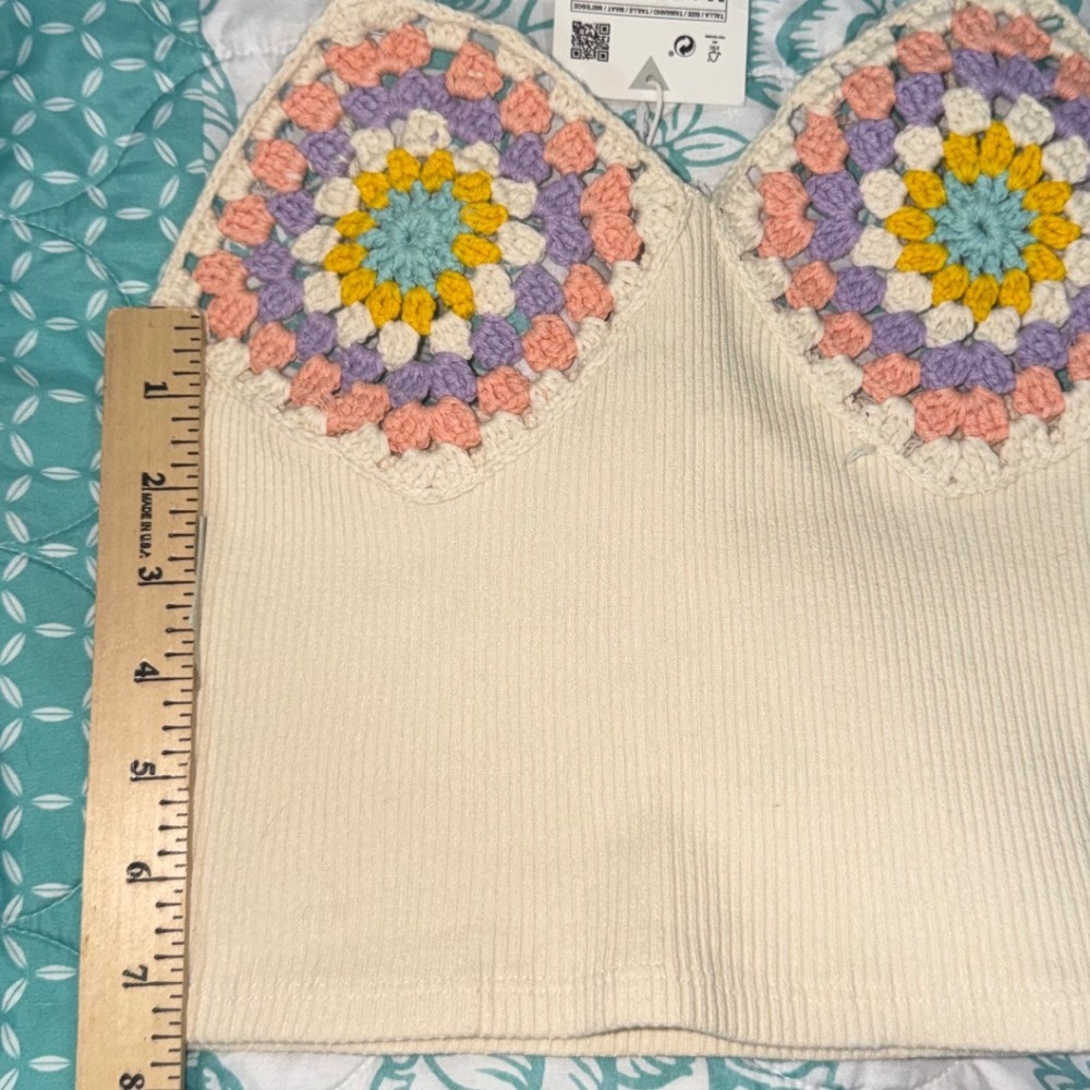 ZARA Ribbed Cropped Tank Top Crochet Bralette‎ Multi Color Pastel Size M L - Picture 3 of 6